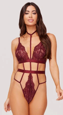 Yandy Hidden Desires Teddy Set -Forplay Shop YDR YNDY 0022 TEDDY SET STRAPPY BURGUNDY 0611