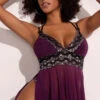 Yandy High Class Desires Babydoll Set -Forplay Shop YDR YNDY 0028 BABYDOLL THONG SET PLUM BLACK 01172023 1352