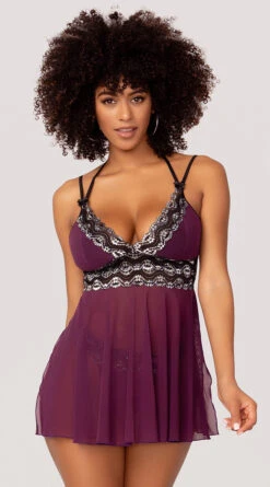 Yandy High Class Desires Babydoll Set -Forplay Shop YDR YNDY 0028 BABYDOLL THONG SET PLUM BLACK 12