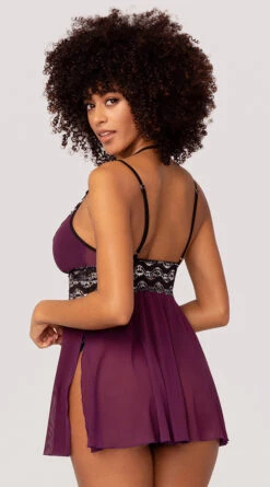 Yandy High Class Desires Babydoll Set -Forplay Shop YDR YNDY 0028 BABYDOLL THONG SET PLUM BLACK 49