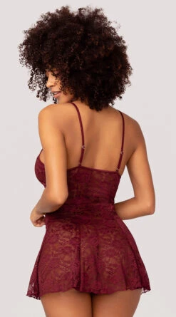 Yandy Taste Of Lace Chemise Set -Forplay Shop YDR YNDY 005 CHEMISE G STRING SET LACE BURGUNDY 32
