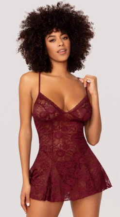 Yandy Taste Of Lace Chemise Set -Forplay Shop YDR YNDY 005 CHEMISE G STRING SET LACE BURGUNDY 5