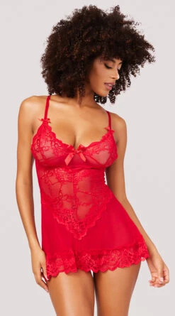 Yandy Playtime Babydoll Set -Forplay Shop YO 2139 LACE MESH BABYDOLL SET RED 5193
