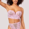 Yandy Stunning Longline Bra Set -Forplay Shop YO 40 11663 LACE MESH STRAPLESS BRA SET PINK 4896