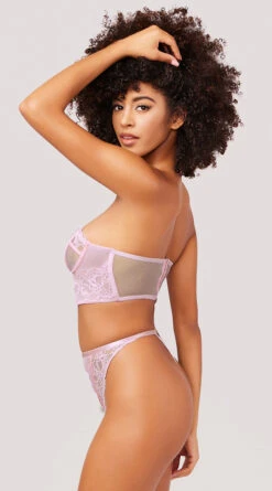 Yandy Stunning Longline Bra Set -Forplay Shop YO 40 11663 LACE MESH STRAPLESS BRA SET PINK 4911