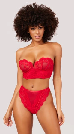Yandy Stunning Longline Bra Set -Forplay Shop YO 40 11663 LACE MESH STRAPLESS BRA SET RED 2878