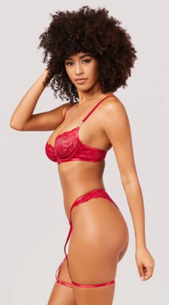 Yandy A Touch Extra Bra Set -Forplay Shop YO 40 11819 LACE BRA SET GARTER RED 5092