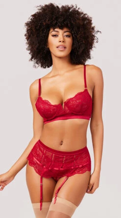 Yandy Deeper Connection Bra Set -Forplay Shop YO 41 11626 BRA SET GARTER SKIRT LACE RED 0730