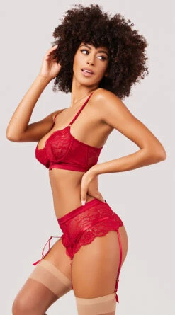 Yandy Deeper Connection Bra Set -Forplay Shop YO 41 11626 BRA SET GARTER SKIRT LACE RED 0754