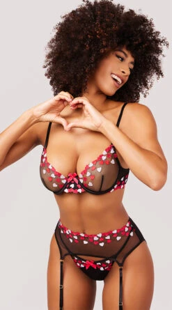 Yandy Love On You Garter Set -Forplay Shop YO 41 11658 GARTER SET BLACK RED HEARTS 4256