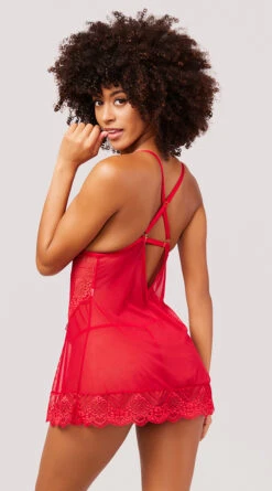 Yandy Sweet And Sexy Babydoll Set -Forplay Shop YO 74 11755 LACE MESH BABYDOLL BOW CUTOUT RED 2967