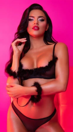 Yandy Fur-Ever Eyes Marabou Bra Set -Forplay Shop YSM PL YA0668 BLACK PS12192019 VDAY 14